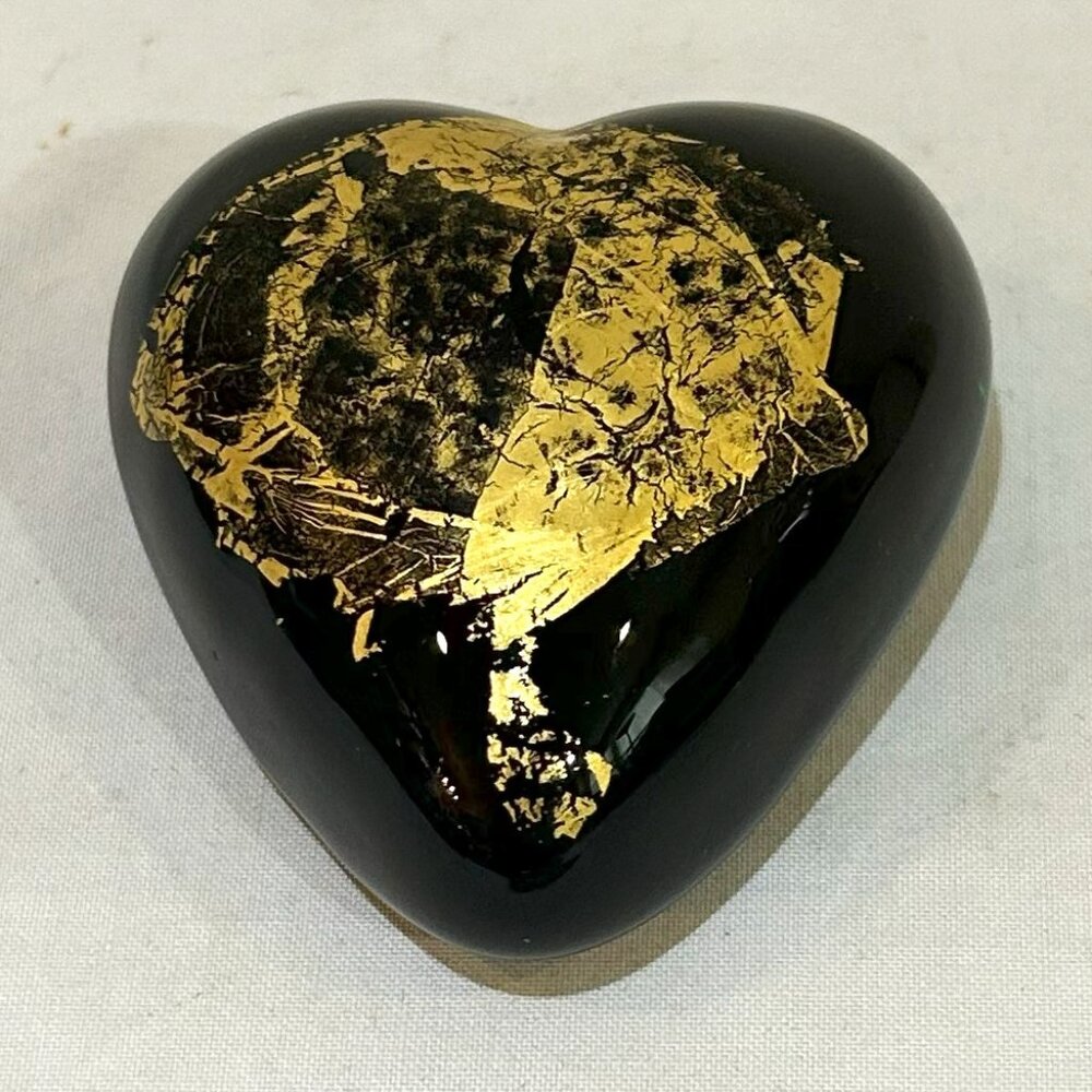 Glass Eye Studio Green Glass Heart Gold Leaf Paperweight Desktop Deor GES 93